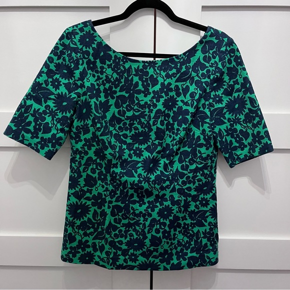 Boden Tops - Boden Navy Blue and green floral print structured/fitted blouse Sz. 10